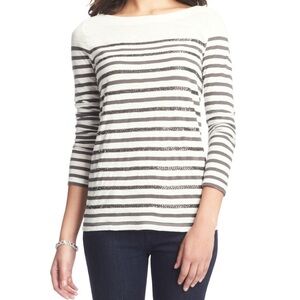 LOFT Beaded Striped Long Sleeve Top